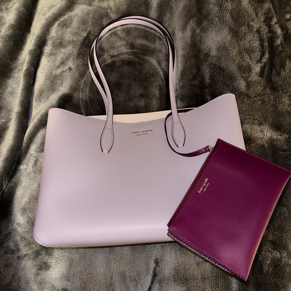 Kate Spade New York crossed grain leather large tote lavender with purple wallet - Picture 1 of 6